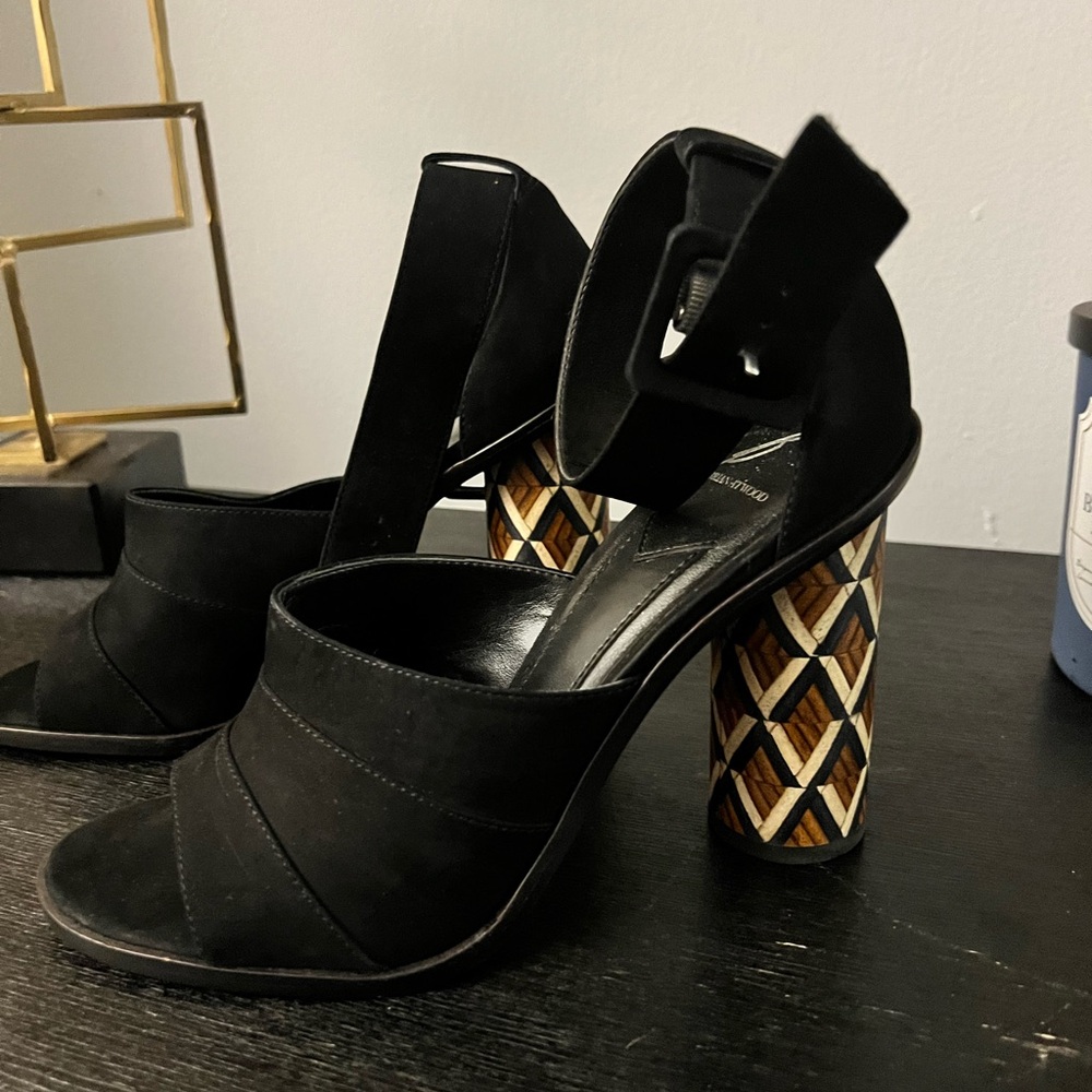 Size 9 Black Suede Brian Atwood open toed heels -new